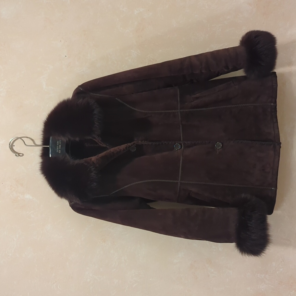 Fox Fur Trim Leather Coat